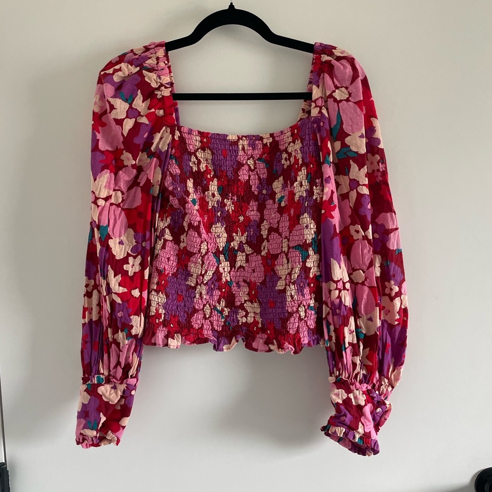 Free People Ariana Printed Floral Top Size S